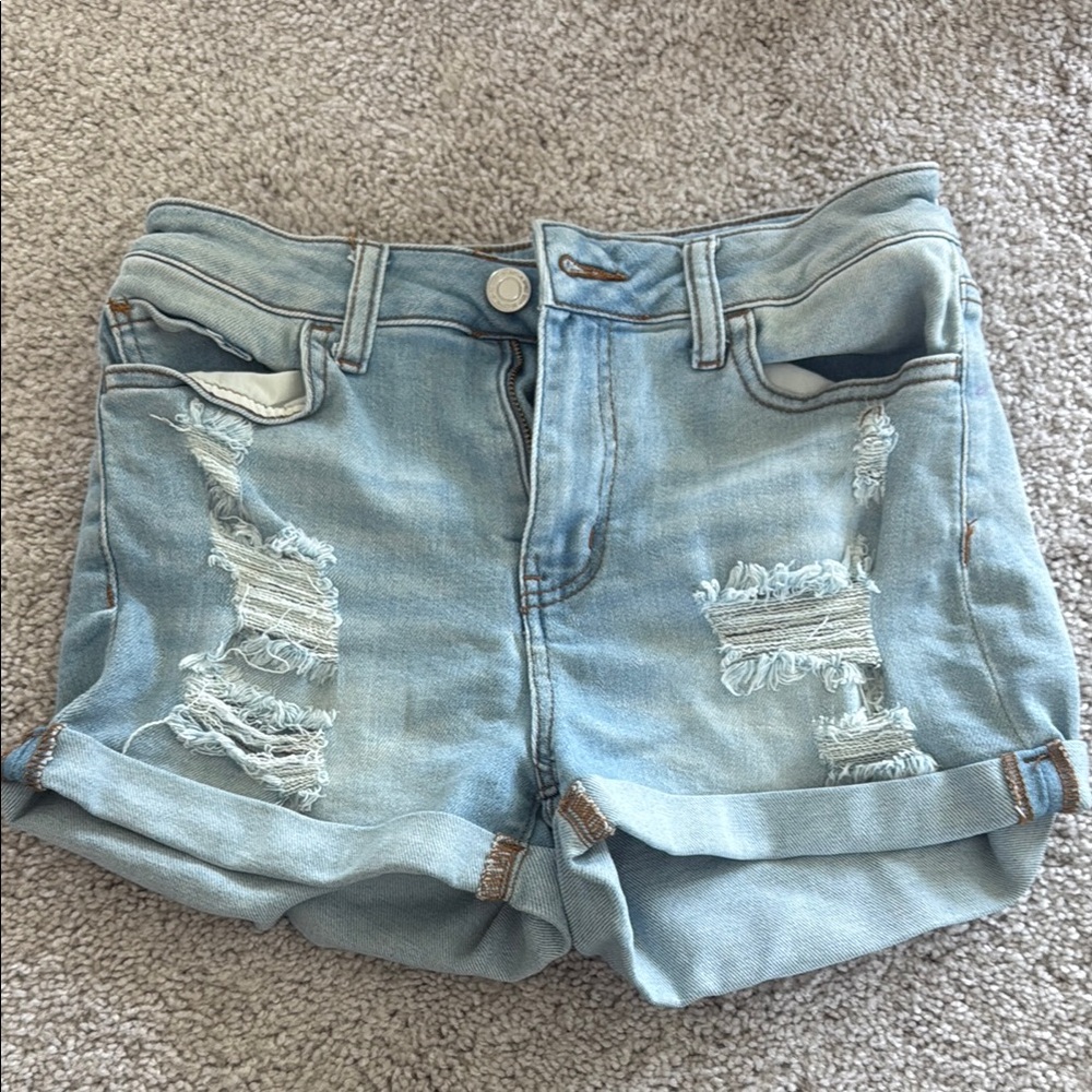 SO Denim Distressed Women High Rise Shortie